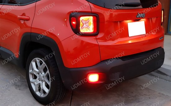 2015-up Jeep Renegade LED Rear Fog Light Kit with Red LED Bulbs