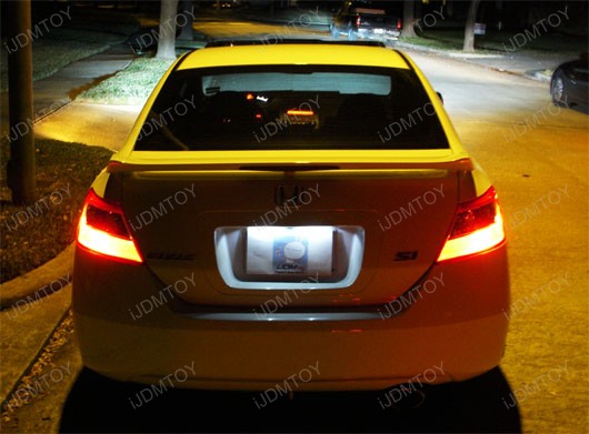 "I Love JDM" License Plate Frame + 1 pair Xenon White/Ultra Blue LED License Plate Lights Combo