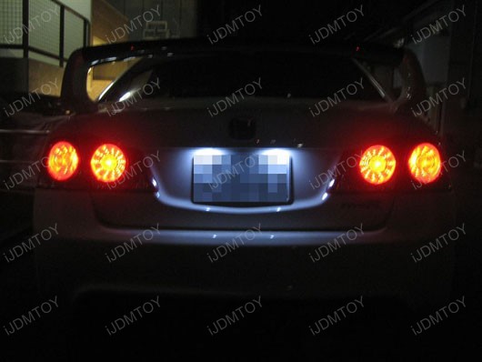 "I Love JDM" License Plate Frame + 1 pair Xenon White/Ultra Blue LED License Plate Lights Combo