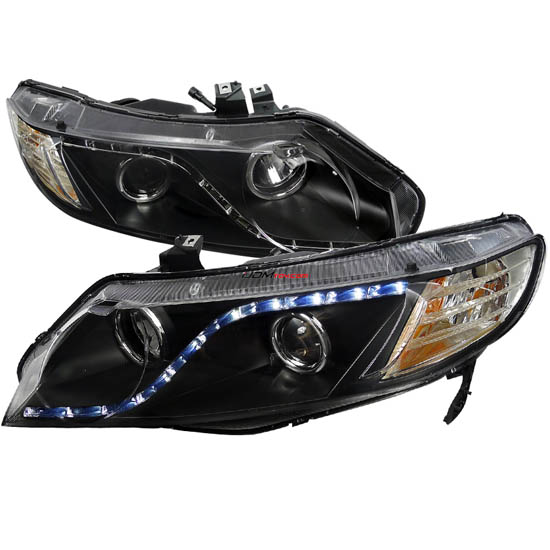 0611 Honda CIVIC 4DR SEDAN Black Housing Smoke Lens R8 Style Projector LED