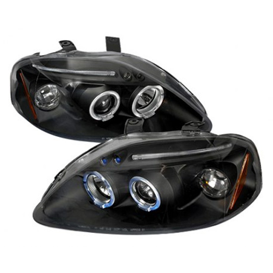 Honda Civic Black Dual Halo Angel Eyes Projector Led Headlights