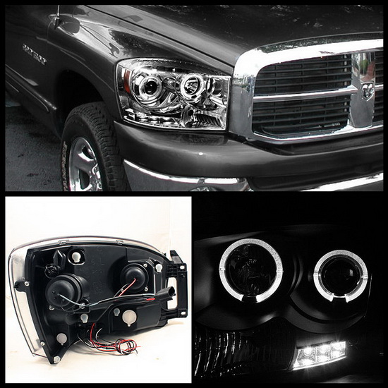 06-08 Dodge Ram 1500 2500 Chrome LED Halo Projector Headlights