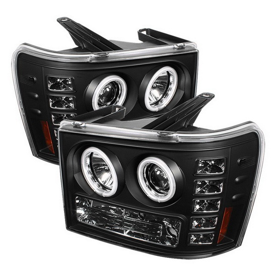 07-13 GMC Sierra 1500 Black CCFL Halo LED Projector Headlights