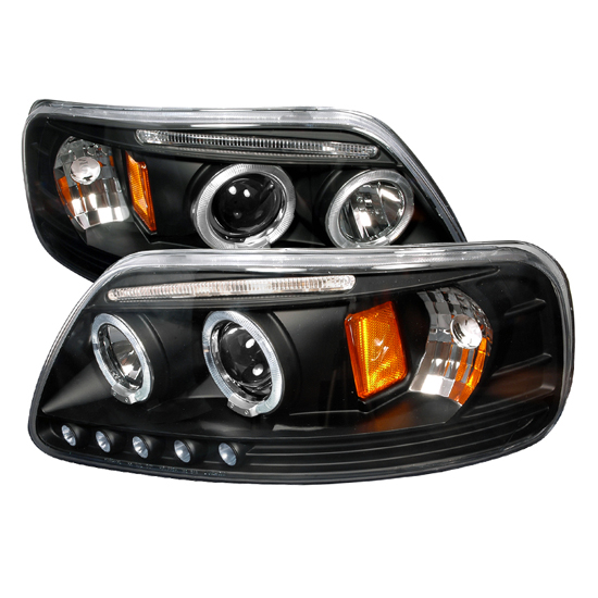 97-03 Ford F150 Black Halo Projector LED Headlights