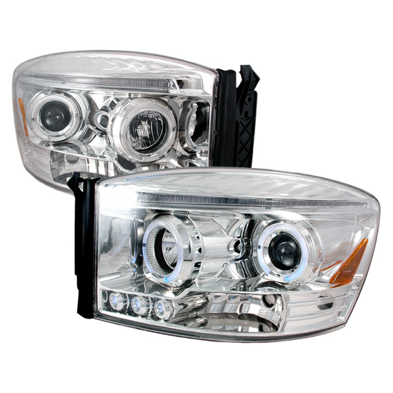 06-08 Dodge RAM Chrome Dual Halo Projector LED Headlights